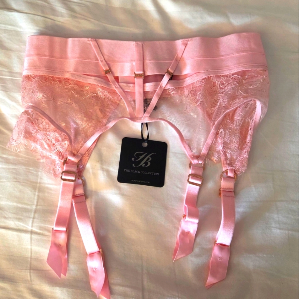 Honey Birdette Belinda Candy Pink Lace Suspender Garter Belt